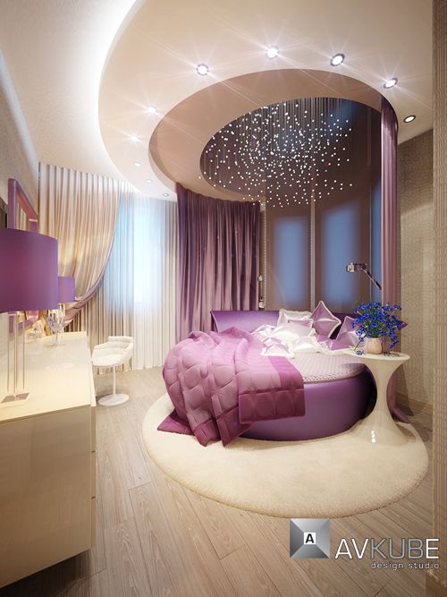 mor led detaylı yatak odası modeli